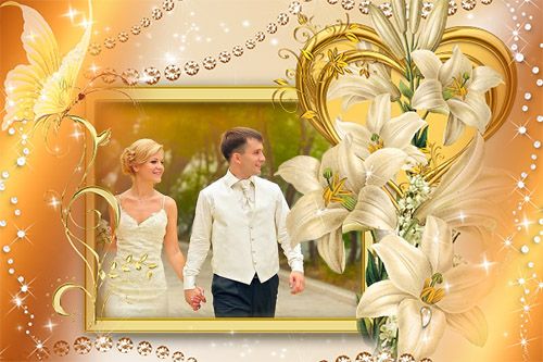 Свадебная рамка - Золотые лилии - вставить фото