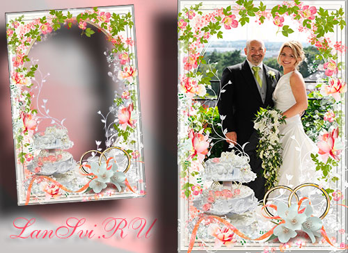 Красивая свадебная рамка, онлайн вставить фото