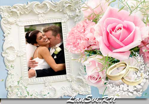 Вставить онлайн фото в красивую свадебную рамку