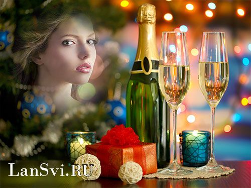Новогодний фотоэффект с шампанским сделать онлайн
