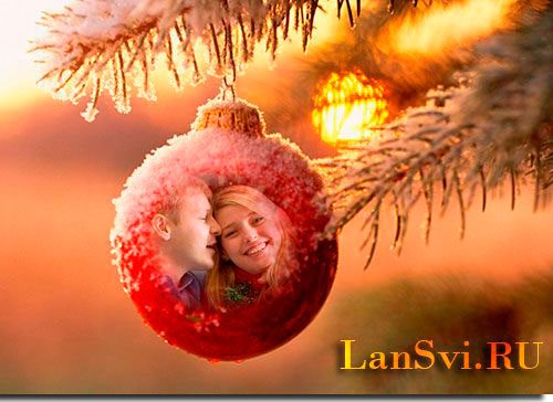 Новогодний фотоэффект в ёлочном шаре, сделать онлайн